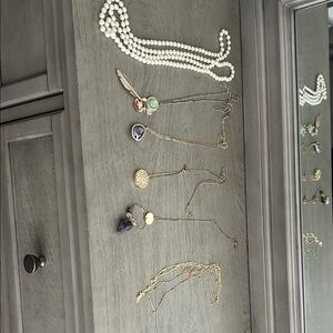 Gold Tone Women's Layered Pendant Necklace - Purple & White Accents